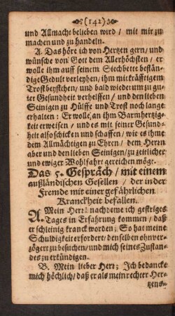 Das 5. Gespräch/ mit einem außländischen Gesellen/ der in der Fremde mit einer gefährlichen Kranckheit befallen.
