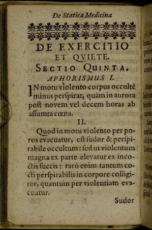 Sectio Quinta. De Exercitio et Quiete