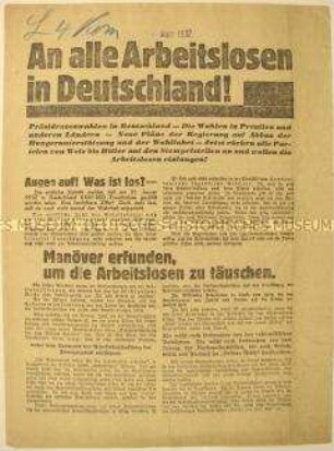 Programmatischer Wahlaufruf der Kommunistischen Partei Deutschlands zur Unterstützung Ernst Thälmanns anlässlich der Reichspräsidentenwahl am 13.3.1932