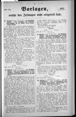 Anlage: (43-44.), Vorlagen, welche den Zeitungen nicht mitgeteilt sind, 23. Januar 1925