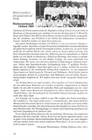 Hockeyaustausch Oxford 1989