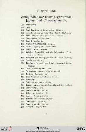 II. Abteilung. Antiquitäten und Kunstgegenstände, Japan- und Chinasachen etc. (Nr. 211-543)