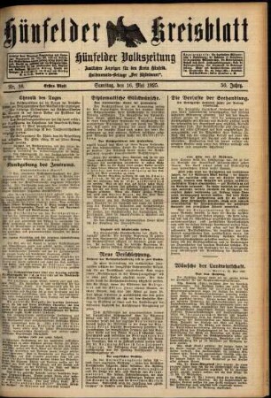 Erste Ausgabe vom Samstag, den 16. Mai 1925.