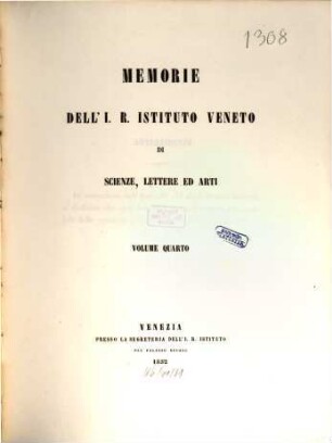 Memorie del Reale Istituto Veneto di Scienze, Lettere ed Arti. 4. 1852