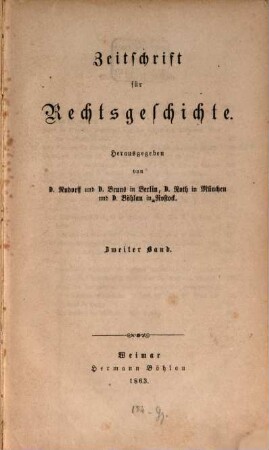 Zeitschrift für Rechtsgeschichte. 2, 2. 1863