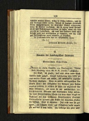 II. Annalen der hamburgischen Litteratur.