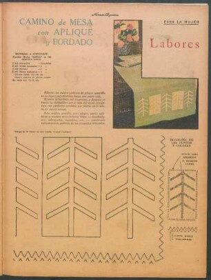 Labores [Dibujos] : Camino de mesa con aplique y bordado