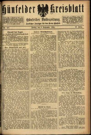 Ausgabe vom Freitag, den 08. September 1922.