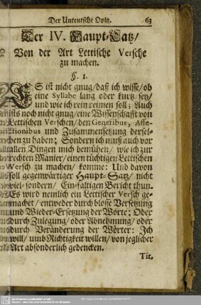Der IV. Haupt-Satz. Von der Art Lettische Versche zu machen