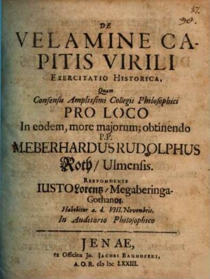 De Velamine Capitis Virili Exercitatio Historica