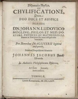Disputatio Physica, De Chylificatione