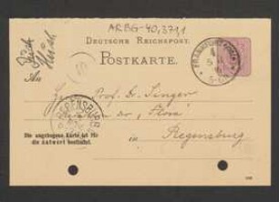 Brief von Ernst Huth an Jakob Singer