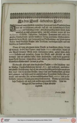 An den Kunst-liebenden Leser