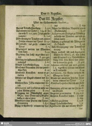 Das III. Register Uber die fürkommende Realien