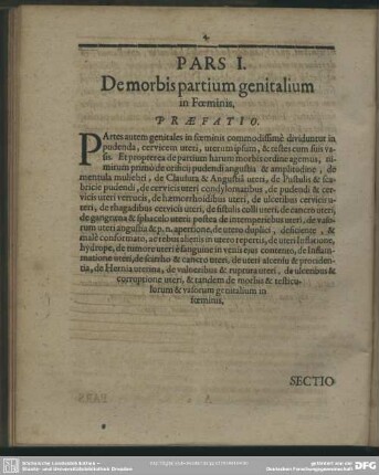 Pars I. De morbis partium genitalium in Foeminis
