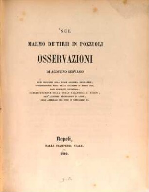 Sul marmo de 'Tirii in Pozzuoli osservazioni : (Mit 1 Taf.)