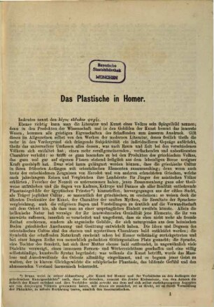 Das Plastische im Homer : Einleitung zu diesem Dichter vom künstlerischen Standpunkte aus