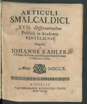 Articuli Smalcaldici, XVII. Dissertationibus