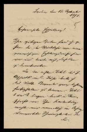 5: Brief von Max Greiff an Gottlieb Planck, Berlin, 16.9.1897