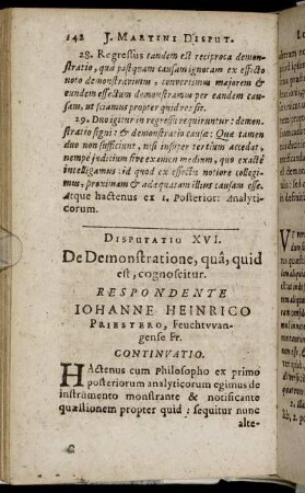 Disputatio XVI. De Demonstratione, qua, quid est, cognoseitur.