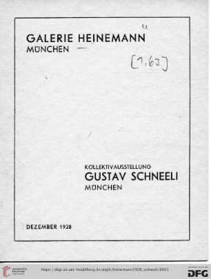 Kollektivausstellung Gustav Schneeli, München : Dezember 1928