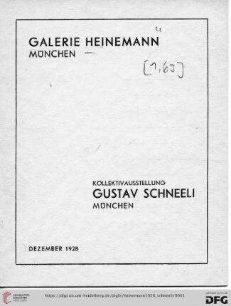 Kollektivausstellung Gustav Schneeli, München : Dezember 1928