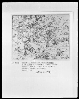 Waldlandschaft mit Rittern und Spielleuten