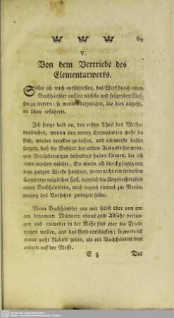 V. Von dem Vertriebe des Elementarwerks