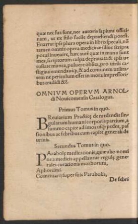 Omnium Operum Arnoldi Novicomensis Catalogus.