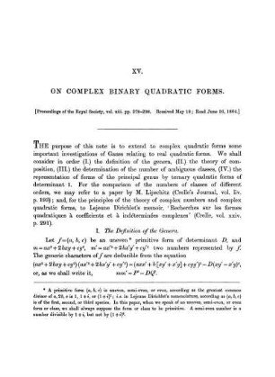 Paper XV. On Complex Binary Quadratic Forms.