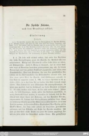 Die Sprüche Salomo, nach dem Grundtext erklärt.