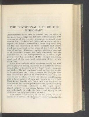 The devotional life of the missionary