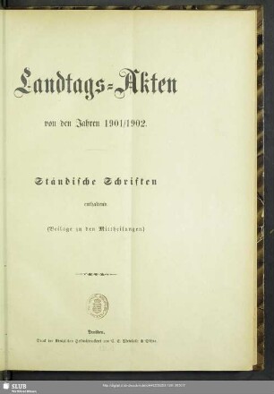 1901/02: Landtags-Akten / Ständische Schriften