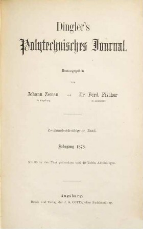 Dingler's polytechnisches Journal. 230. 1878