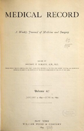 Medical record : a monthly journal of medicine and surgery. 47. 1895