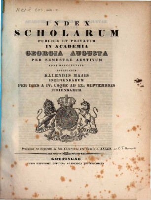 Index scholarum publice et privatim in Academia Georgia Augusta ... habendarum, SS 1848