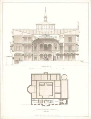 Lange, Ludwig; Villa des Grafen Haimhausen Kuttenplan - Grundriss Souterrain; Schnitt