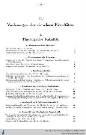 II. Vorlesungen der einzelnen Fakultäten.