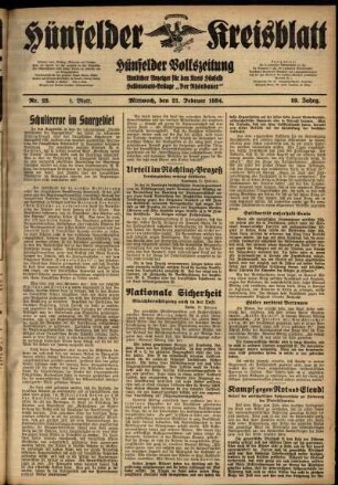 Erste Ausgabe vom Mittwoch, den 21. Februar 1934.