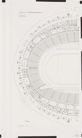 Stadion Oberwiesenfeld, München: Grundriss EG mit Unterring, südlicher Teil, 1:200