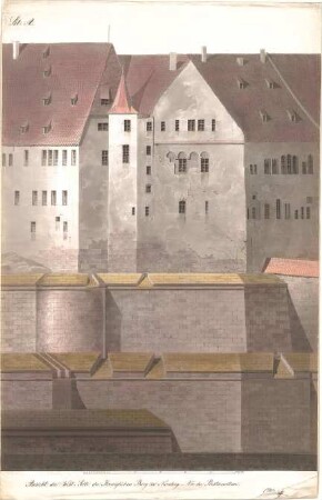Heideloff, Carl Alexander von; Nürnberg; Burg - Westseite der königlichen Burg Nürnberg vor der Restauration (Ansicht)