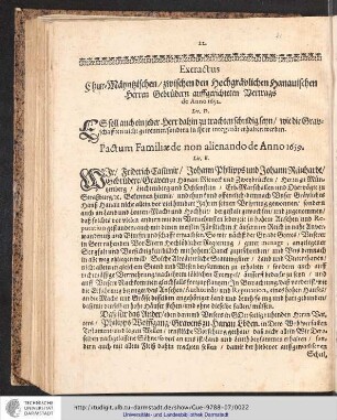 Lit. E. Pactum Familiae de non alienando de Anno 1659