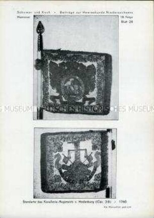 Uniformdarstellung, Fotos der Vorder- und Rückseite der Standarte des Kavallerie-Regiments "von Hodenberg", Kurfürstentum Hannover, 1760.