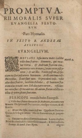 Promptvari Moralis Svper Evangelia Festorvm. Pars Hyemalis.