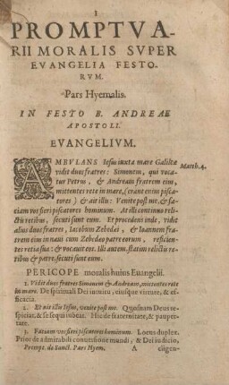 Promptvari Moralis Svper Evangelia Festorvm. Pars Hyemalis.