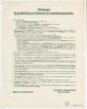 Bedingungen für die Gestellung von Monteuren für Instandsetzungsarbeiten