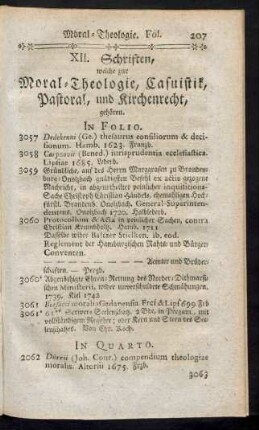 XII. Schriften welche zur Moral-Theologie, Casuistik, Pastoral, und Kirchenrecht, gehören