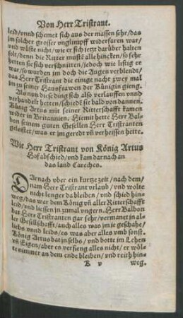 Wie Herr Tristrant von König Artus Hof abschied/ und kam darnach an das land Careches.
