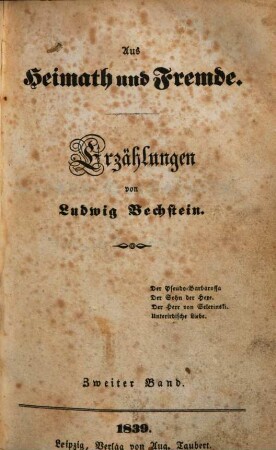Ludw. Bechstein's gesammelte Erzählungen und Novellen, 2. Aus Heimath und Fremde ; 2 : Erzählungen