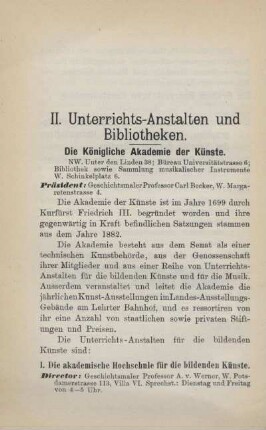 II. Unterrichts-Anstalten und Bibliotheken
